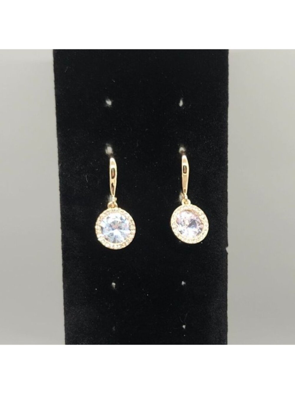 Gold Tone Crystal Drop Earrings With Halo Accent Design